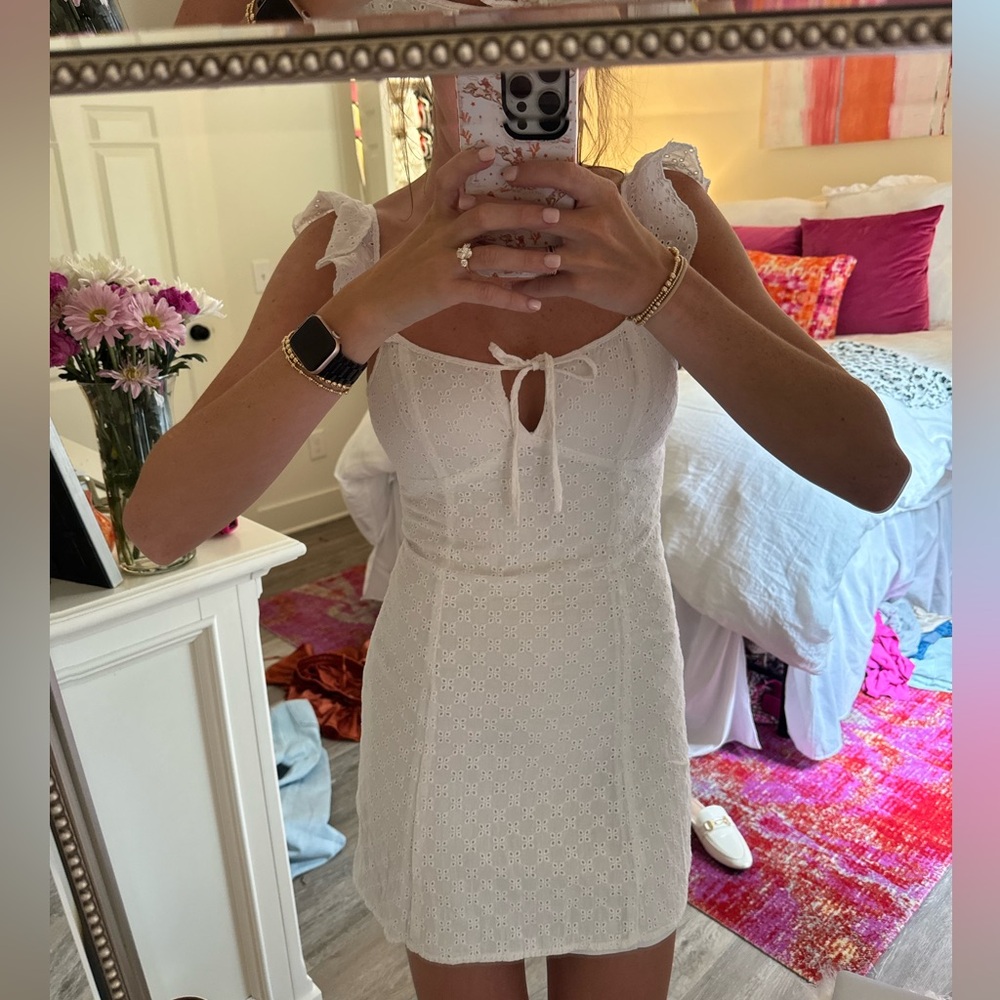 White Eyelet Dress with Ruffle Straps